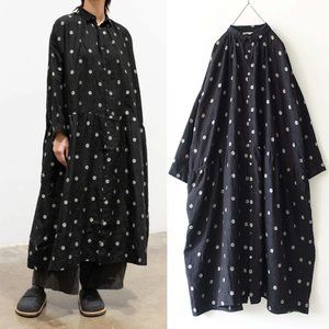 Beautiful ICHI ANTIQUITES 100% LINEN oversized black and white polka dot dress